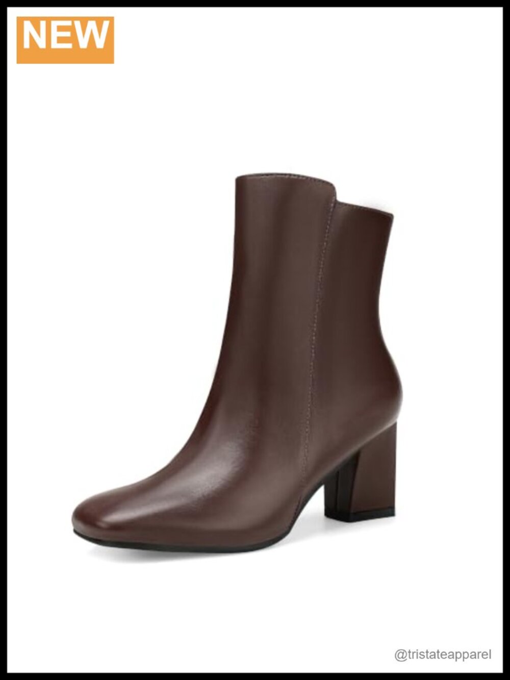 Square Toe Ankle Boots 3-Inch Block Heel Side Zip Booties